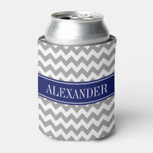 Rafraîchisseur Pour Canette Monogramme Bleu Marine Chevron Gris Foncé