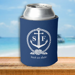 Rafraîchisseur Pour Canette Monogramme classique Ancre bleu marine Bateau de p