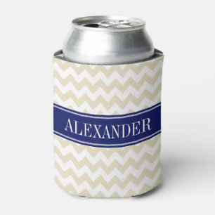 Rafraîchisseur Pour Canette Monogramme de nom Navy Chevron Blanc Beige