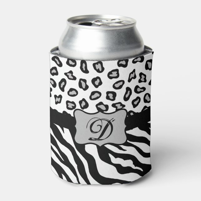 Rafraîchisseur Pour Canette Monogramme de peau de léopard blanc noir (Can devant)