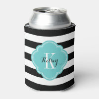 Monogramme de rayures Preppy noir et turquoise