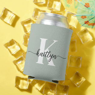 Rafraîchisseur Pour Canette Monogramme de script vert Sage