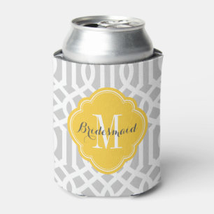 Rafraîchisseur Pour Canette Monogramme de Trellis gris et jaune