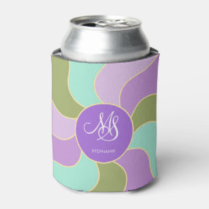 Rafraîchisseur Pour Canette Monogramme Élégant Purple Vert Rétro Vagues Soleil