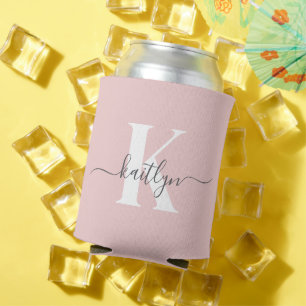 Rafraîchisseur Pour Canette Monogramme élégant rose poudré gris