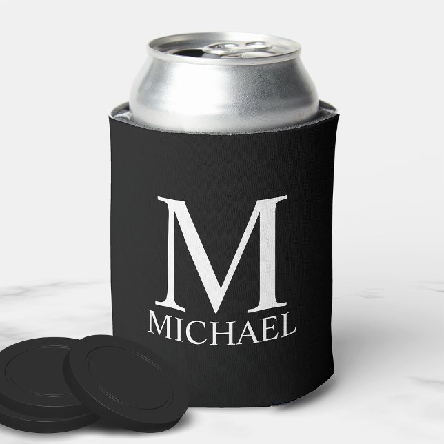 Rafraîchisseur Pour Canette Monogramme et nom personnalisés en noir (Créateur téléchargé)