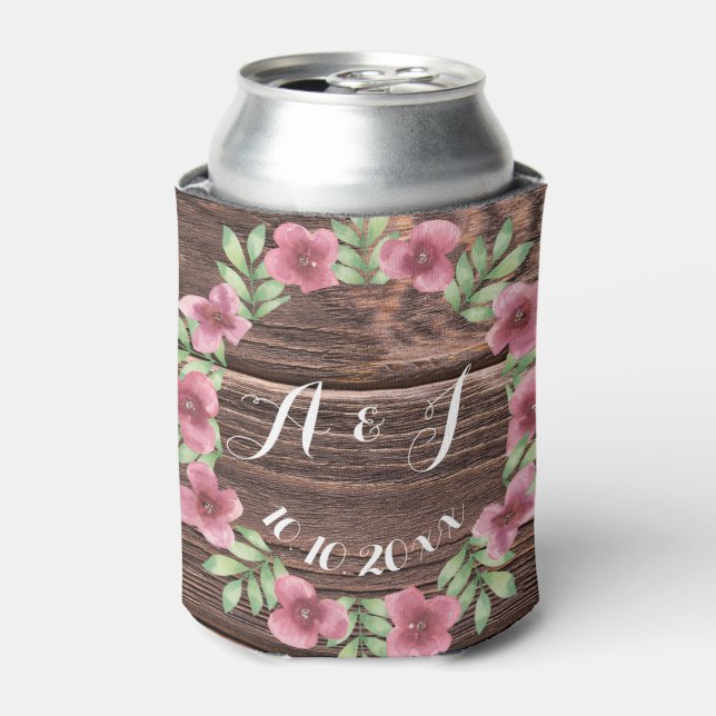 Rafraîchisseur Pour Canette Monogramme floral rustique en bois peut refroidir (Can devant)