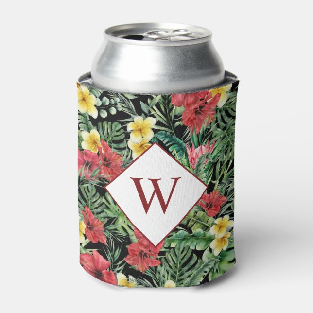 Rafraîchisseur Pour Canette Monogramme floral tropical noir (Can devant)