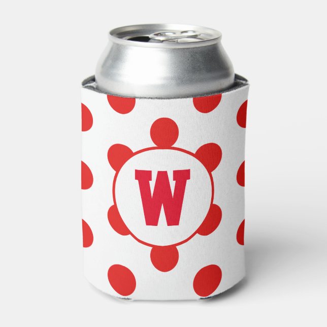 Rafraîchisseur Pour Canette Monogramme initial personnalisé Points rouges Poin (Can devant)