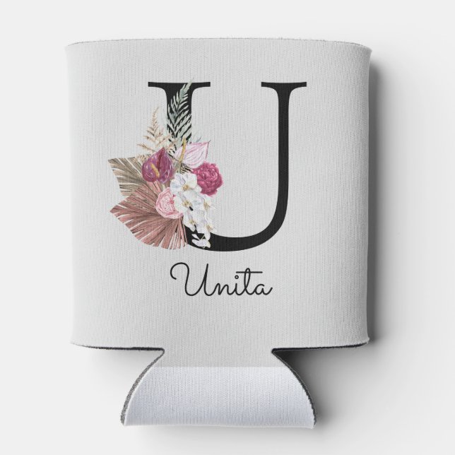 Rafraîchisseur Pour Canette Monogramme initial U rose Boho Girly Floral (Dos)