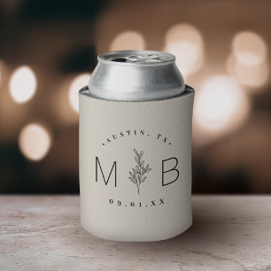 Rafraîchisseur Pour Canette Monogramme Mariage de tige florale rustique   Beig