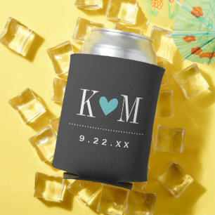 Rafraîchisseur Pour Canette Monogramme Mariage moderne gris et turquoise