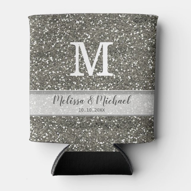 Rafraîchisseur Pour Canette Monogramme Mariage Parties scintillant argent (Devant)