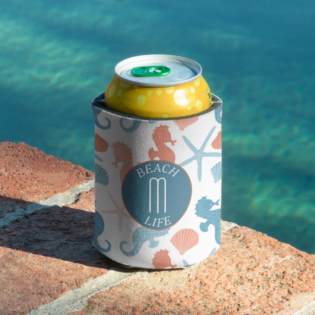 Rafraîchisseur Pour Canette Monogramme marin bleu corail (Piscine in situ)