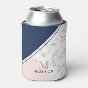 Rafraîchisseur Pour Canette monogramme moderne élégant en marbre bleu marine