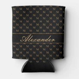 Rafraîchisseur Pour Canette Monogramme moderne Noir Blanc Or Élégant