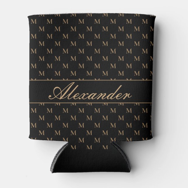 Rafraîchisseur Pour Canette Monogramme moderne Noir Blanc Or Élégant (Devant)