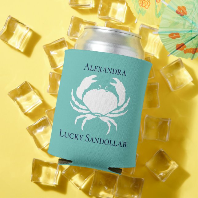 Rafraîchisseur Pour Canette Monogramme Monographie nautique Turquoise blanc CR (Été in situ)