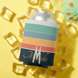 Rafraîchisseur Pour Canette Monogramme personnalisé Rétro années 70 Bleu marin