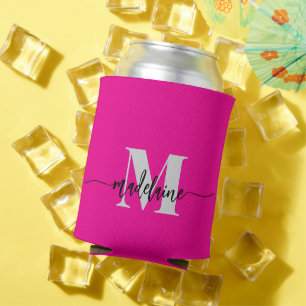Rafraîchisseur Pour Canette Monogramme rose argent noir personnel