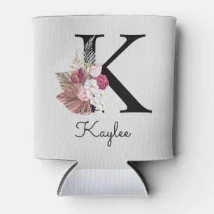 Rafraîchisseur Pour Canette Monogramme Rose Boho Girl Floral Initial K