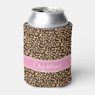 Rafraîchisseur Pour Canette Monogramme rose et Empreinte de léopard personnali
