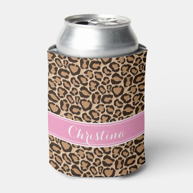 Rafraîchisseur Pour Canette Monogramme rose et Empreinte de léopard personnali (Can devant)