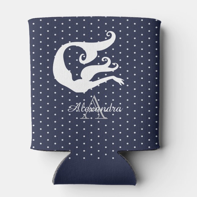 Rafraîchisseur Pour Canette Monogramme sirène blanche sur bleu marine (Dos)