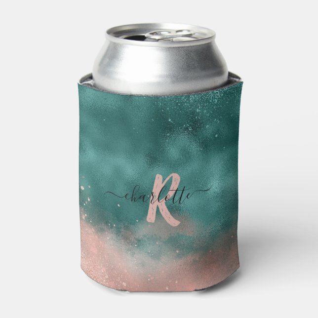 Rafraîchisseur Pour Canette Monogramme Turquoise et doux Pink Ombre Foil (Can devant)