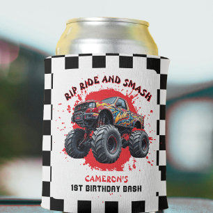 Rafraîchisseur Pour Canette Monster Truck Smash À damiers Drapeau 1er annivers