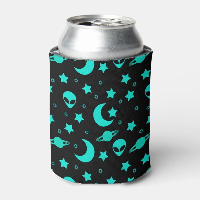 Rafraîchisseur Pour Canette Motif Alien turquoise avec étoiles et lunes (Can devant)