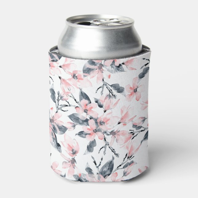 Rafraîchisseur Pour Canette Motif d'aquarelle rose et gris (Can devant)