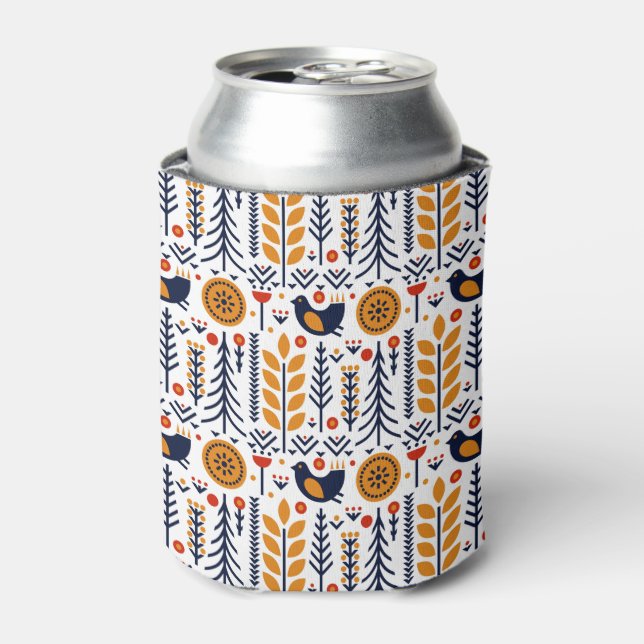 Rafraîchisseur Pour Canette Motif d'art populaire aux oiseaux d'automne (Can devant)