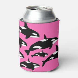 Rafraîchisseur Pour Canette Motif de baleines Orca, noir et blanc sur rose cha