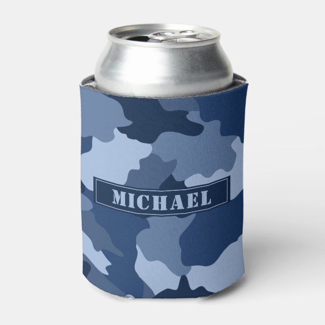 Rafraîchisseur Pour Canette Motif de camouflage bleu Nom du monogramme (Can devant)