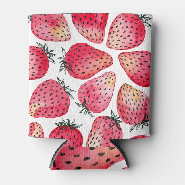 Rafraîchisseur Pour Canette Motif de fraises d'aquarelle. (Devant)