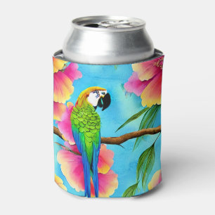 Rafraîchisseur Pour Canette Motif de perroquet et de fleurs tropicales