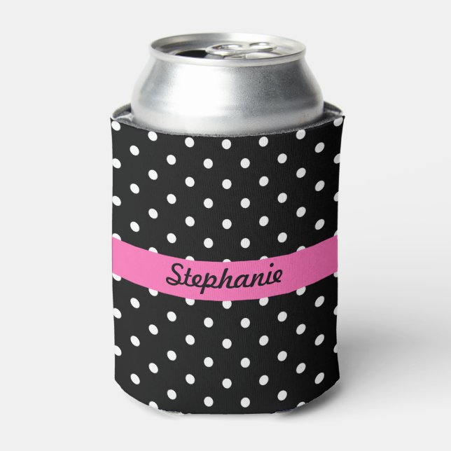 Rafraîchisseur Pour Canette Motif de points Polka blanc et noir (Can devant)