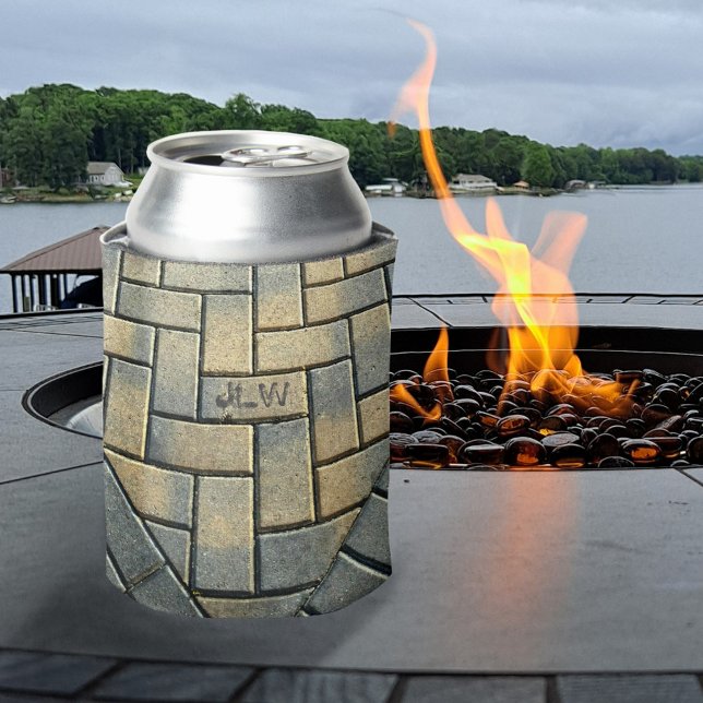 Rafraîchisseur Pour Canette Motif en brique jaune et gris avec initiales (Créateur téléchargé)