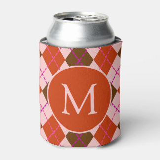 Rafraîchisseur Pour Canette Motif Monogramme Argyle Rouge Rose et Marron