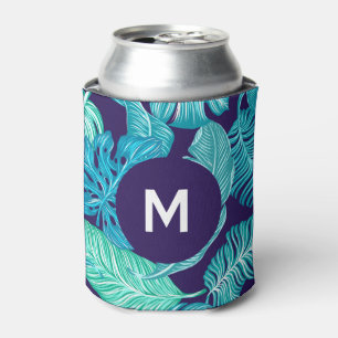 Rafraîchisseur Pour Canette Motif Monogramme Feuilles Vert Bleu Tropical