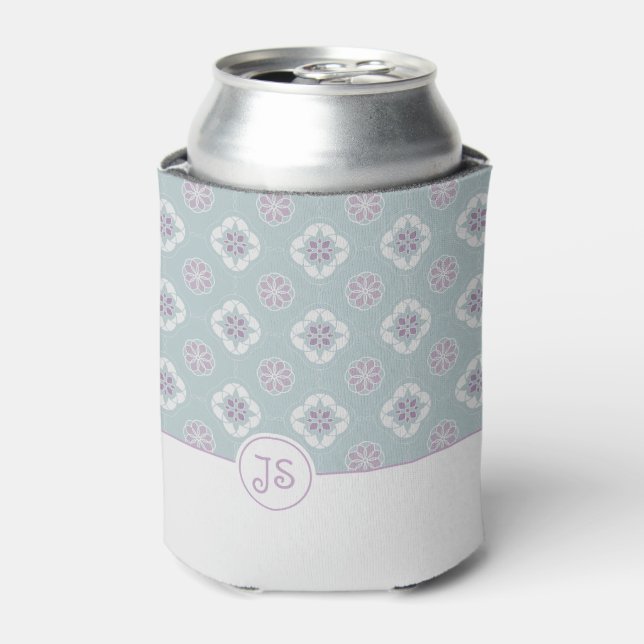 Rafraîchisseur Pour Canette Motif symétrique à carreaux de fleurs roses (Can devant)