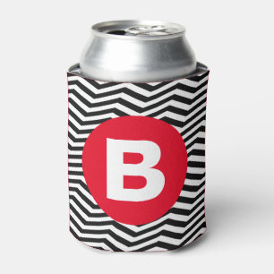 Rafraîchisseur Pour Canette Motif Zig Zag Noir et Blanc Monogramme Rouge