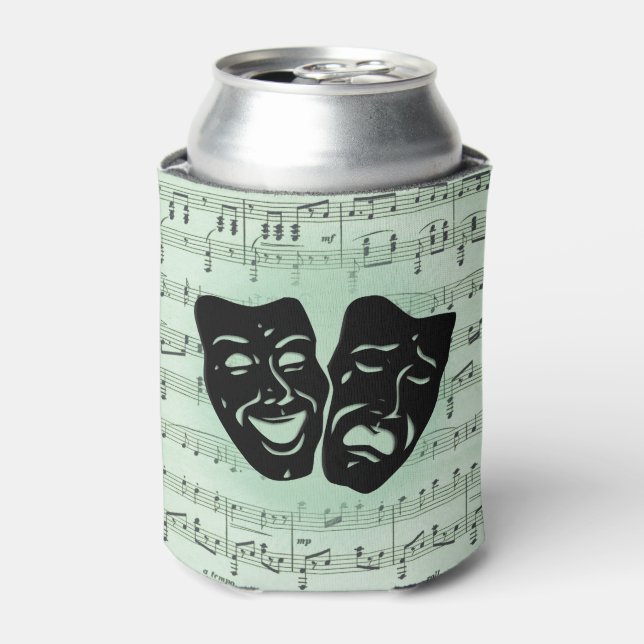 Rafraîchisseur Pour Canette Musique verte et masques grecs de théâtre (Can devant)
