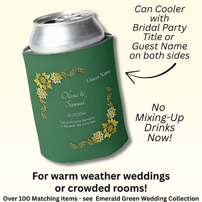 Rafraîchisseur Pour Canette Names Date Message Emerald Green & Gold  (Créateur téléchargé)