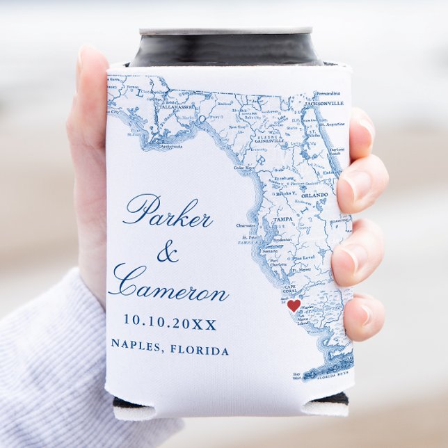Rafraîchisseur Pour Canette Naples Florida Carte Mariage élégant Favor (Elegant Naples Florida Wedding Coozie from with Map of Florida and heart Coastal Map Designs )