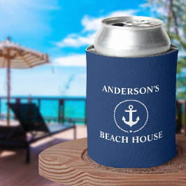 Rafraîchisseur Pour Canette Nautical Beach House Nom de famille Ancre Bleu