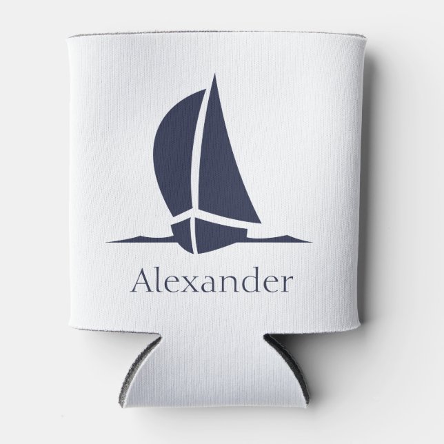 Rafraîchisseur Pour Canette Nautical White Sailboat Navy blue Coastal Monogram (Devant)