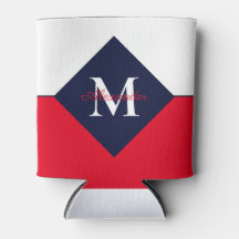 Nautique moderne Marine bleu rouge Monogramme