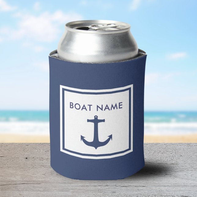 Rafraîchisseur Pour Canette Nautique Nautique Personnalisé Nom de bateau Ancre (new boat owner gift idea for the captain of the boat.)